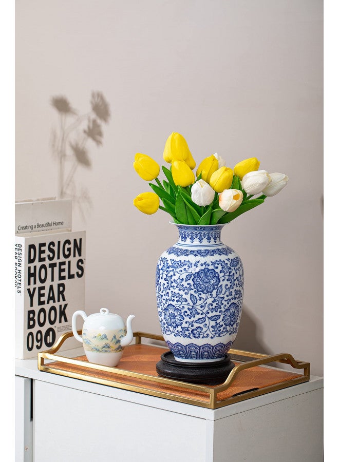 GaLouRo Blue Vase, Chinoiserie Vase, Ginger Jar Vase for Home Decor, Blue and White Porcelain Decor,9 "H - Image 3