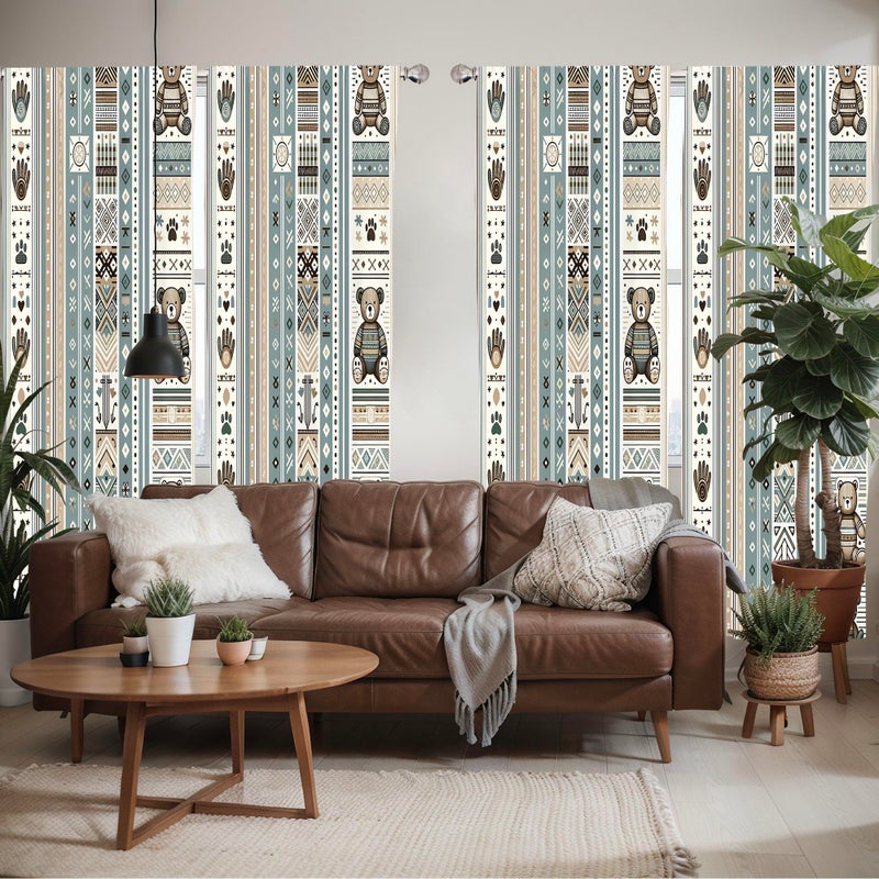 أمبيسون Ambesonne Bear Window Stretains حزمة من اثنين من الحيوانات الكرتونية مع نغمات الباستيل وخطوط Scandi اليدين نقاط DOTS DREAM Lightweight مجموعة مع ROD 4 لوحات - 28 "" × 84 " - Image 2