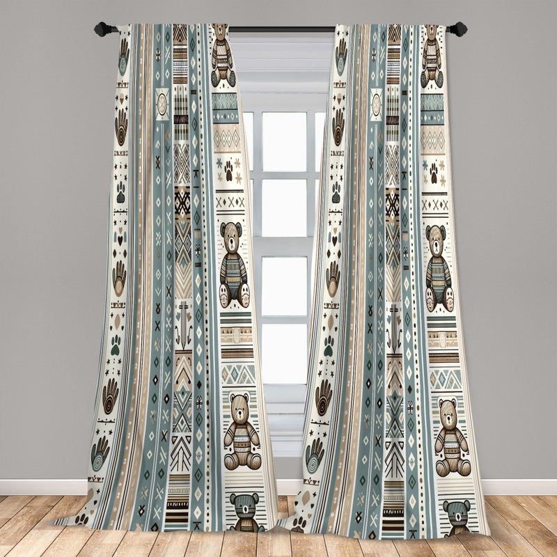 أمبيسون Ambesonne Bear Window Stretains حزمة من اثنين من الحيوانات الكرتونية مع نغمات الباستيل وخطوط Scandi اليدين نقاط DOTS DREAM Lightweight مجموعة مع ROD 4 لوحات - 28 "" × 84 " - Image 4