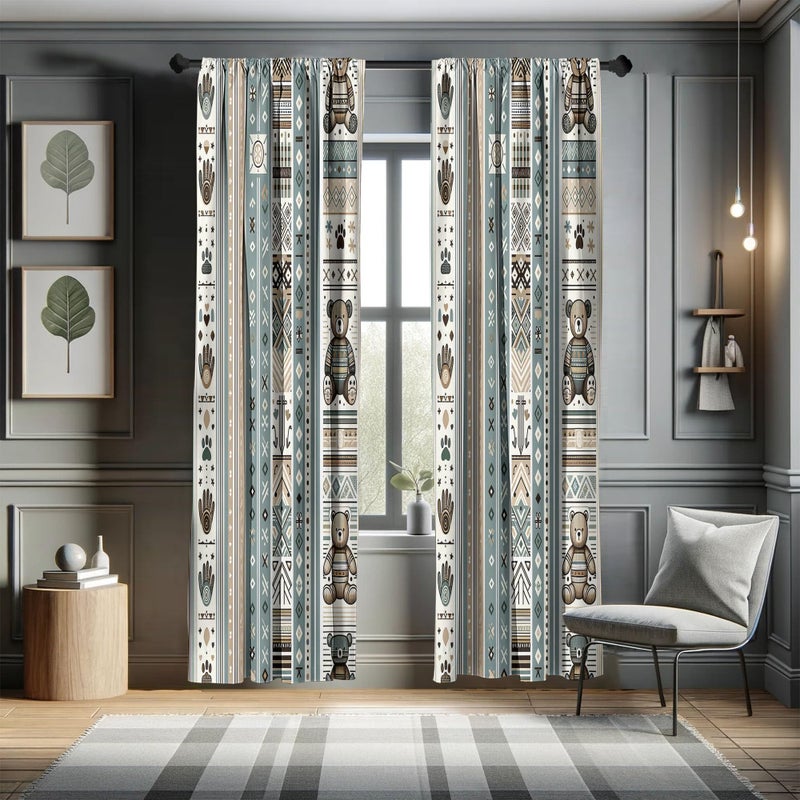 أمبيسون Ambesonne Bear Window Stretains حزمة من اثنين من الحيوانات الكرتونية مع نغمات الباستيل وخطوط Scandi اليدين نقاط DOTS DREAM Lightweight مجموعة مع ROD 4 لوحات - 28 "" × 84 " - Image 5
