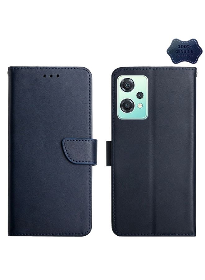 HuHa - Case Cover For For OnePlus Nord CE 2 Lite 5G Genuine Leather Fingerprint-proof Horizontal Flip Phone Case(Blue) - Image 1