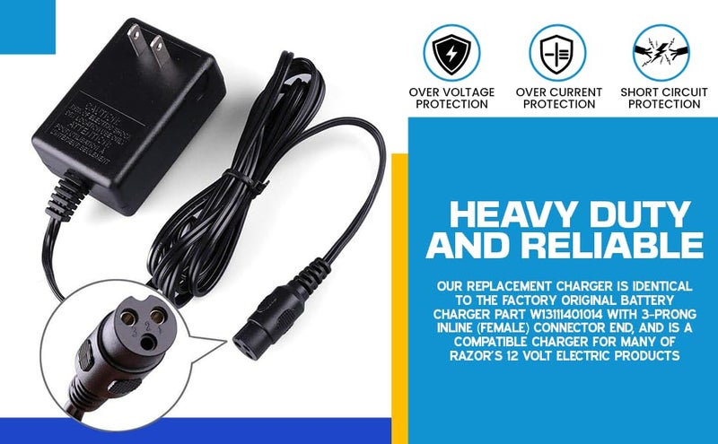 Precision Auto Products 12V Battery Charger for Razor E90-12V 1A Replacement Charger for Razor, PowerRider 360, Jr. Electric Wagon, Boreem Tankman, Mambo Liberty 312, Xcooter Tornado XC505GT2, Minimoto Submersible Cruiser - Image 5
