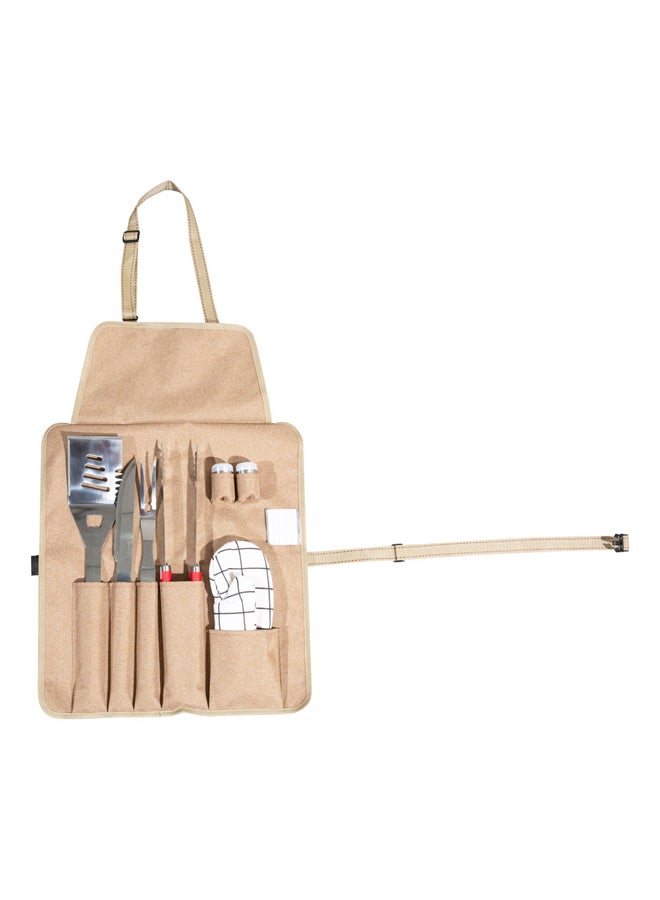 AL SANIDI 7-piece grill tool set, BBQ Tools Set, Woody, Size50*16*6Cm - Image 2