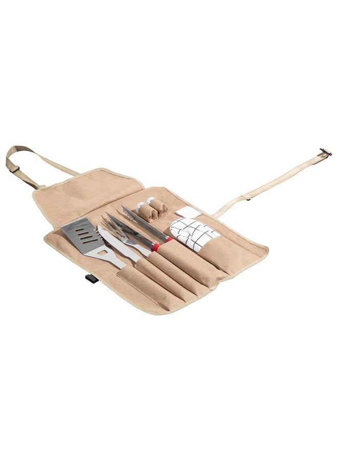 AL SANIDI 7-piece grill tool set, BBQ Tools Set, Woody, Size50*16*6Cm - Image 1