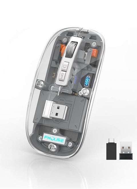 Three-Mode Magnetic Transparent 10M Wireless Mouse: Modern technology and a unique transparent silent design for an outstanding user experience - Grey