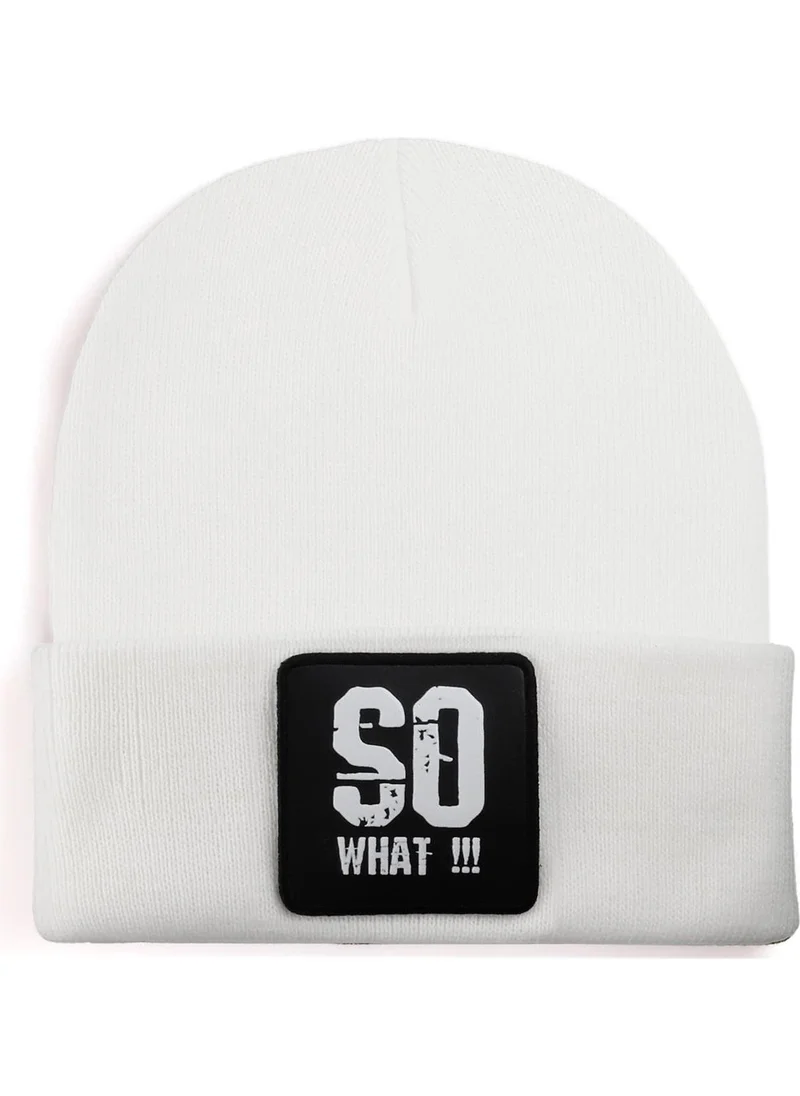 Black Börk Blackbörk V1 Acrylic So What - Unisex White Beanie with 2 Code Logo