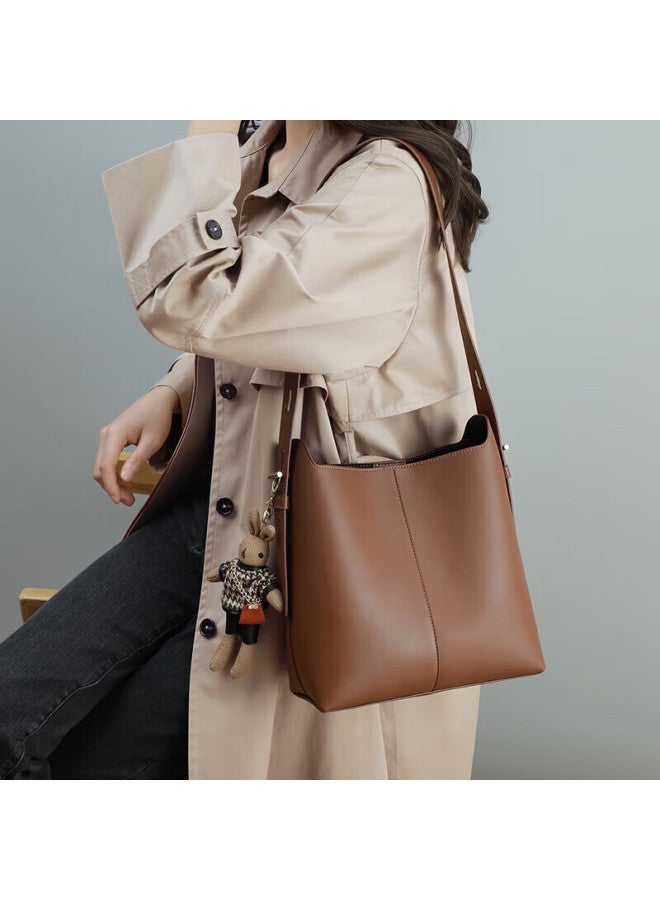 Viney Cowhide Leather Handbag Women's Large Capacity Bucket Bag Lightweight Shoulder Crossbody Bag Birthday Gift Brand For Girlfriend Wife - Image 2