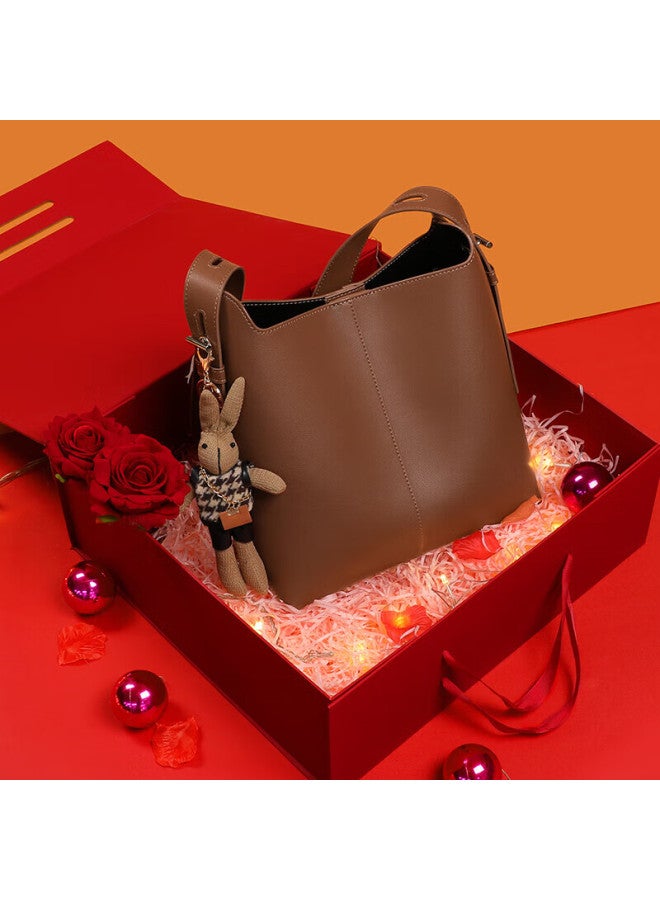 Viney Cowhide Leather Handbag Women's Large Capacity Bucket Bag Lightweight Shoulder Crossbody Bag Birthday Gift Brand For Girlfriend Wife - Image 1