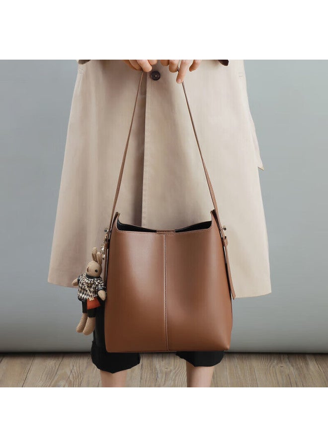 Viney Cowhide Leather Handbag Women's Large Capacity Bucket Bag Lightweight Shoulder Crossbody Bag Birthday Gift Brand For Girlfriend Wife - Image 5