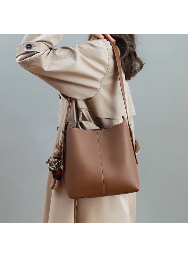 Viney Cowhide Leather Handbag Women's Large Capacity Bucket Bag Lightweight Shoulder Crossbody Bag Birthday Gift Brand For Girlfriend Wife - Image 4