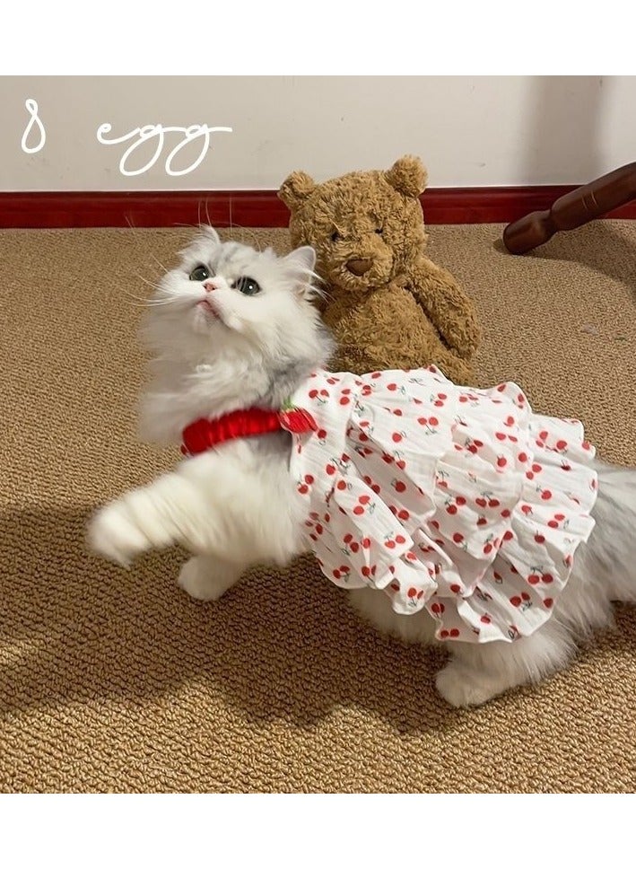 A.M Cherry Frill One Piece Cat Or Dog Clothes. Cat wear Cherries Design. Random Style Hair Clip Included - Image 3