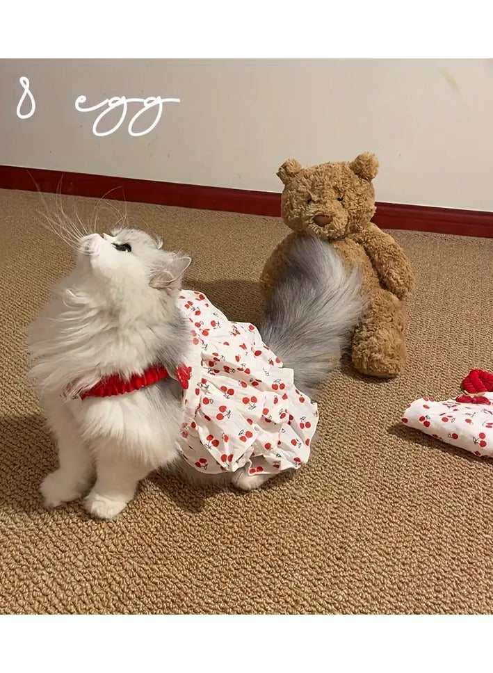 A.M Cherry Frill One Piece Cat Or Dog Clothes. Cat wear Cherries Design. Random Style Hair Clip Included - Image 5