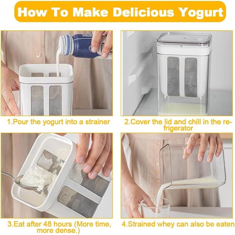 FALONG Curd Maker Strainer 1100ML Yogurt Filter Milk Strainer with Lid for Homemade Greek Yogurt Fine Mesh Juicing Food Strainer for Cheese Coffee Soybean Milk Kitchen Tools White - Image 5