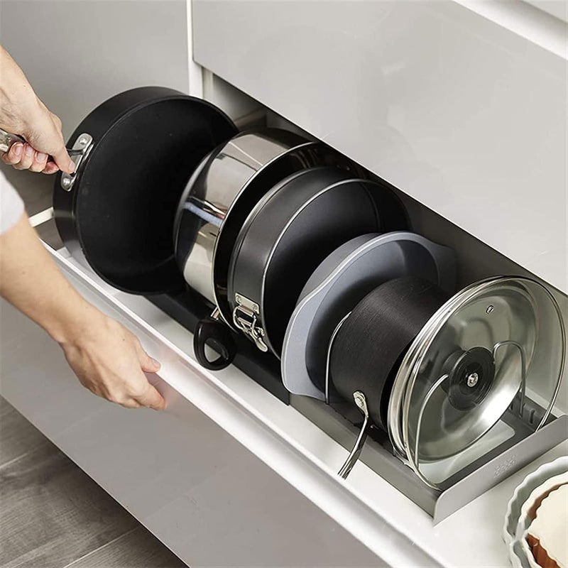 skyzone Stainless Steel and Plastic Kitchen Cabinet Pan and Pot Lid Rack Tawa Storage Holder Organizer for Kitchen Dish Storage Rack Multicolor - Image 5