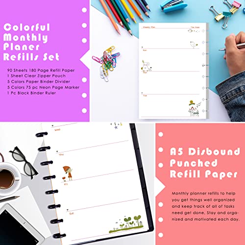 Rancco Junior Weekly Planner Refills, 180 Pages 8 Rings Punched Half Letter Binder Paper Inserts w/Index Tabs, Index Dividers, Loose-Leaf Bag, Ruler For Circa, Arc, TUL, Happy Planner, 5.5x8.5" - Image 3