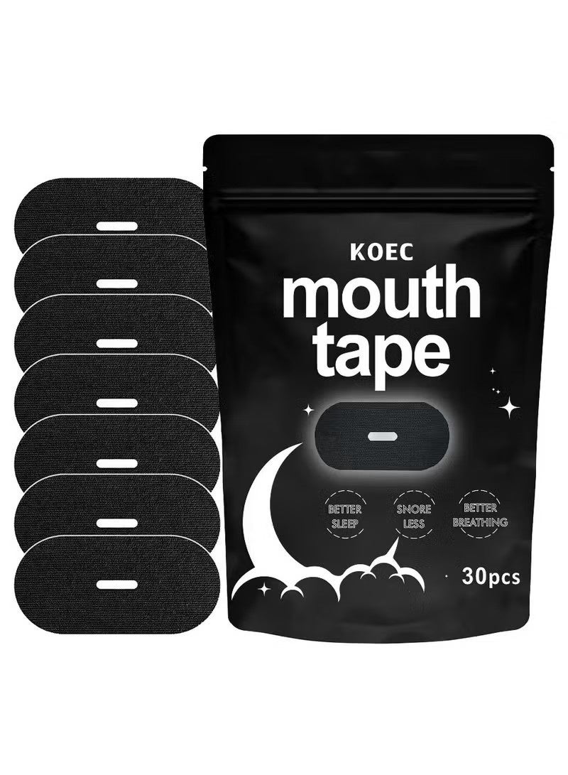 ك أو إي سي شريط الفم للنوم - شرائط مكافحة الشخير لتحسين النوم - مريحة ومضادة للحساسية - تعزيز التنفس الأنفي (أسود ، 30) - Image 1