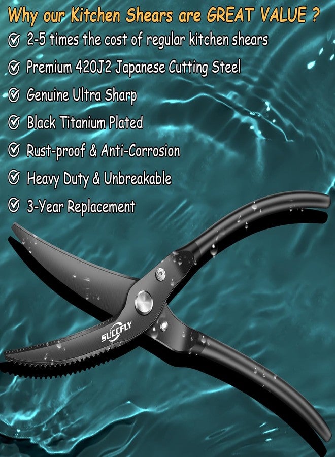 SUCCFLY Kitchen Shears Heavy Duty, Premium Kitchen Scissors Stainless Steel, 8.8" Poultry Shears Ultra Sharp for Bone Chicken Meat, Food Scissors Anti-Slip Handle, Black Titanium Plated, Spring Loaded - Image 5