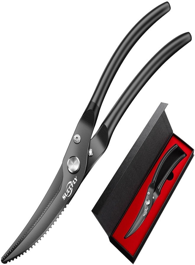 SUCCFLY Kitchen Shears Heavy Duty, Premium Kitchen Scissors Stainless Steel, 8.8" Poultry Shears Ultra Sharp for Bone Chicken Meat, Food Scissors Anti-Slip Handle, Black Titanium Plated, Spring Loaded - Image 1