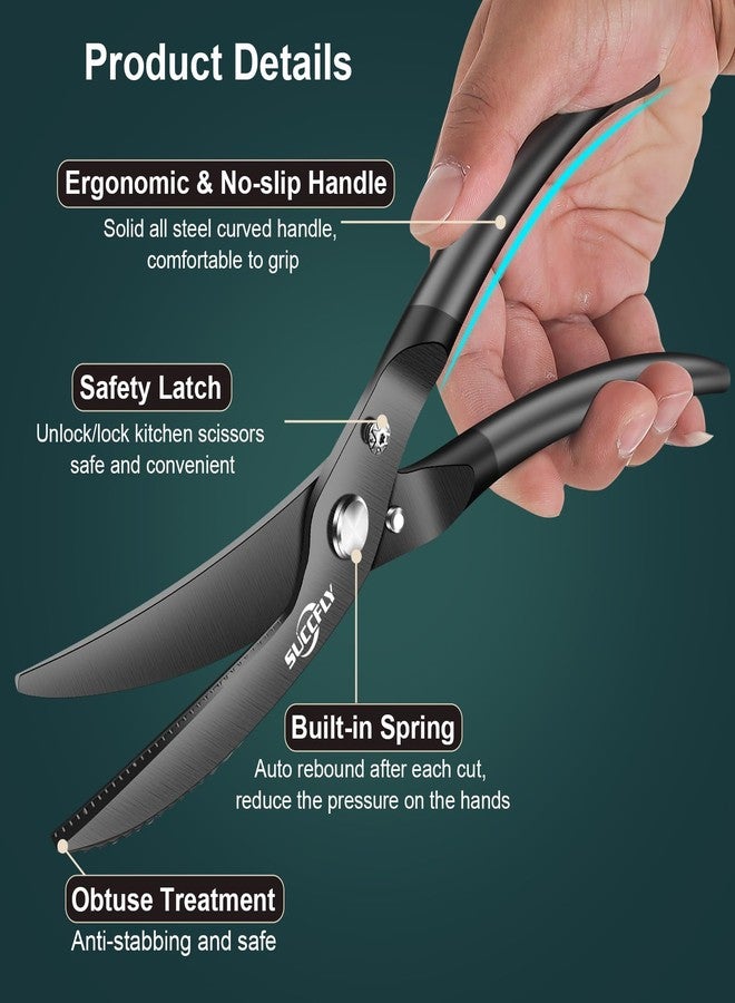 SUCCFLY Kitchen Shears Heavy Duty, Premium Kitchen Scissors Stainless Steel, 8.8" Poultry Shears Ultra Sharp for Bone Chicken Meat, Food Scissors Anti-Slip Handle, Black Titanium Plated, Spring Loaded - Image 4
