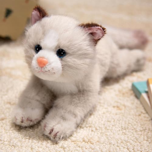 PEACH CAT Cat Stuffed Animal 98 Realistic Kitten Plushies Soft Plush Toys Gifts for Kids Grey and White - Image 1