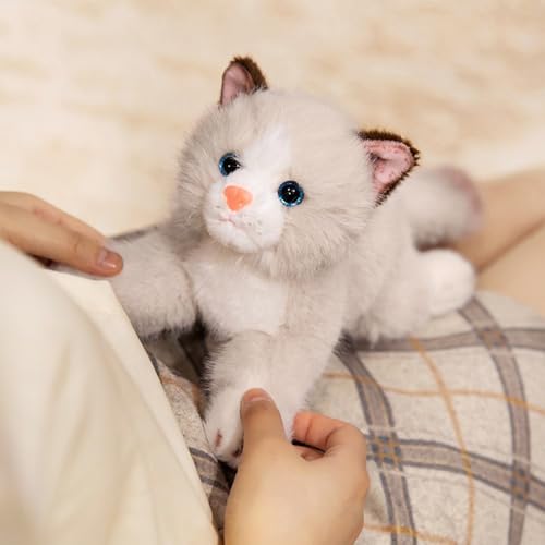 PEACH CAT Cat Stuffed Animal 98 Realistic Kitten Plushies Soft Plush Toys Gifts for Kids Grey and White - Image 5