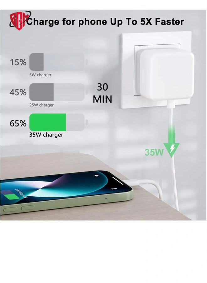 BGM - "35W Dual USB-C Fast Charger Plug Includes USB-C to Lightning Cable and USB-C to USB-C Cable, Compatible with iPhone 14/13/12/11, Samsung, iPad, Speakers, and AirPods" - Image 1