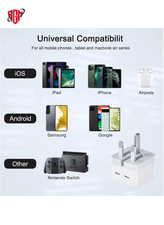BGM - "35W Dual USB-C Fast Charger Plug Includes USB-C to Lightning Cable and USB-C to USB-C Cable, Compatible with iPhone 14/13/12/11, Samsung, iPad, Speakers, and AirPods" - Image 1