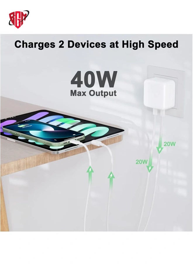 BGM - "35W Dual USB-C Fast Charger Plug Includes USB-C to Lightning Cable and USB-C to USB-C Cable, Compatible with iPhone 14/13/12/11, Samsung, iPad, Speakers, and AirPods" - Image 1