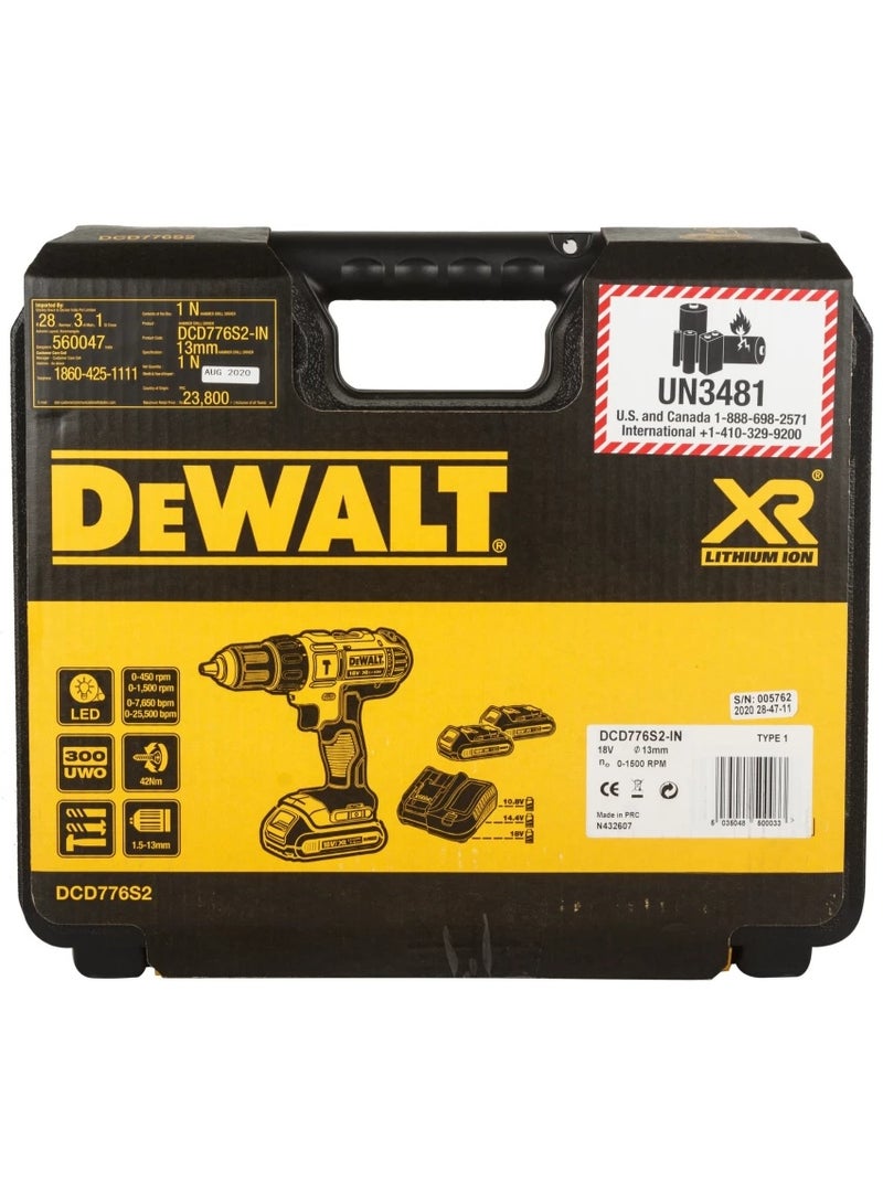 DEWALT 13mm-18v Yellow/Black Cordless Drill Driver-dw776 - Image 1