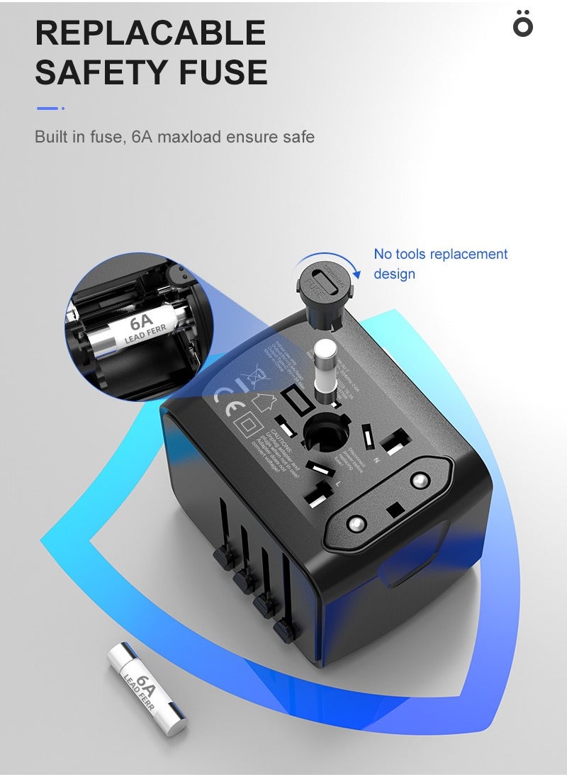 mriya - Universal Travel Adapter with Multi-USB and Type-C Port with Overcurrent Protection - Image 1