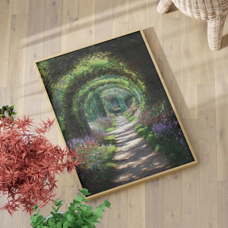 TNESSENTIAL Floral Garden Tunnel Painting Wall Art Poster or Canvas Print, Monet Inspired Pathway Landscape, Impressionist Nature Art Cottagecore Decor - Image 1