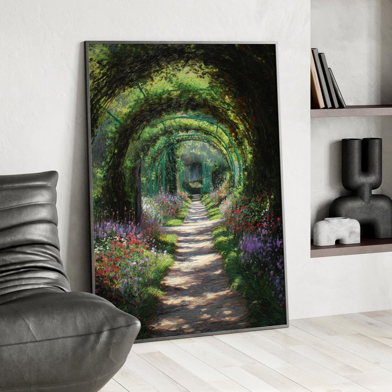 TNESSENTIAL Floral Garden Tunnel Painting Wall Art Poster or Canvas Print, Monet Inspired Pathway Landscape, Impressionist Nature Art Cottagecore Decor - Image 3