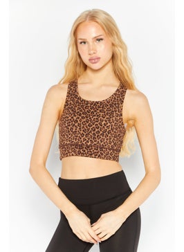 Michael Kors Women Crew Neck Sleeveless Animal Print Top, Brown  - Image 1