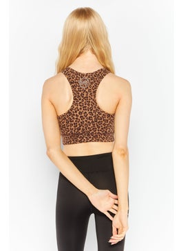 Michael Kors Women Crew Neck Sleeveless Animal Print Top, Brown  - Image 4
