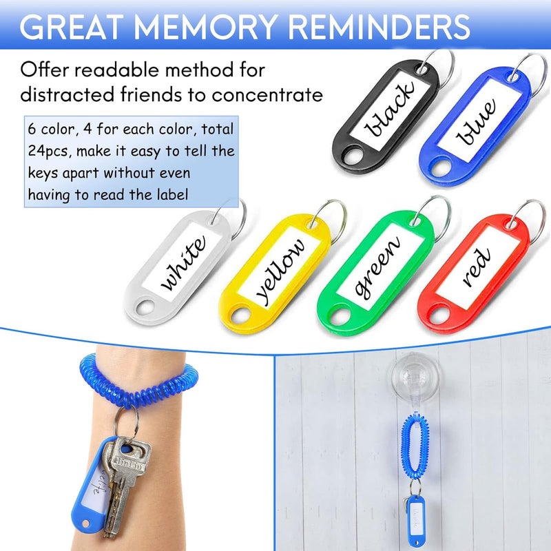 HW 24pcs Plastic Stretchable Keychain Set with 24 ColorCoded Tags Spiral Wrist Keychain for Gym Pool ID Badge Sauna Outdoor Activities - Image 4