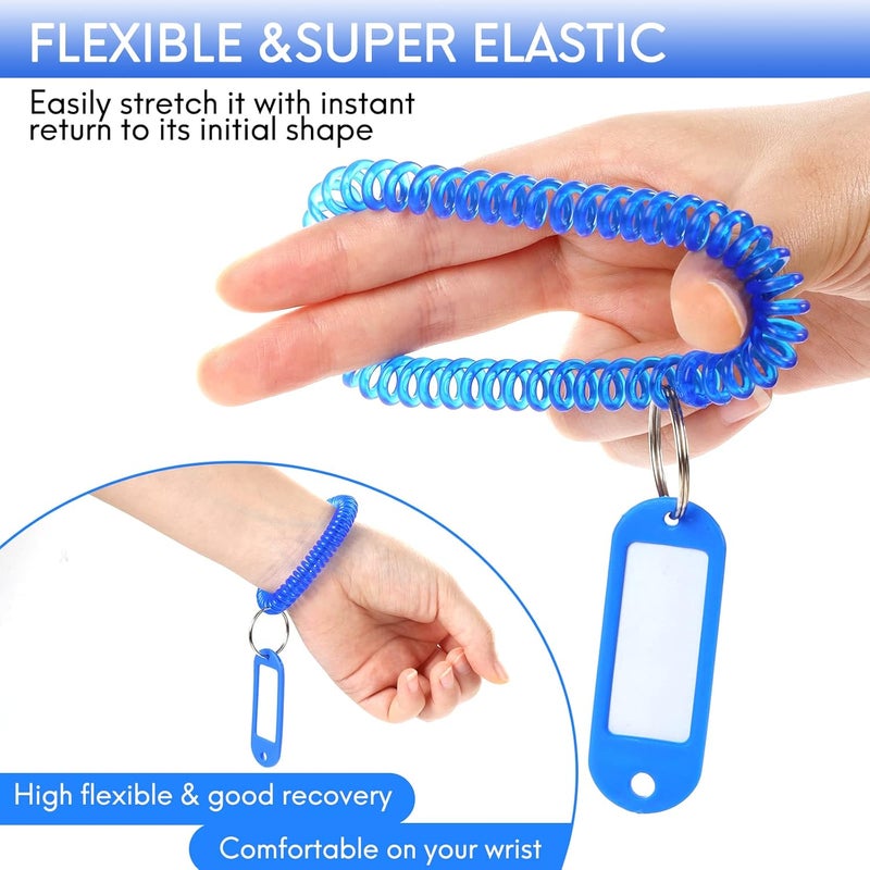 HW 24pcs Plastic Stretchable Keychain Set with 24 ColorCoded Tags Spiral Wrist Keychain for Gym Pool ID Badge Sauna Outdoor Activities - Image 3