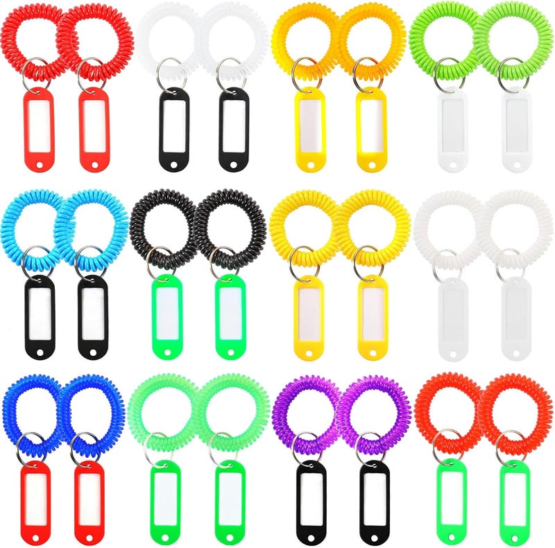 HW 24pcs Plastic Stretchable Keychain Set with 24 ColorCoded Tags Spiral Wrist Keychain for Gym Pool ID Badge Sauna Outdoor Activities - Image 1