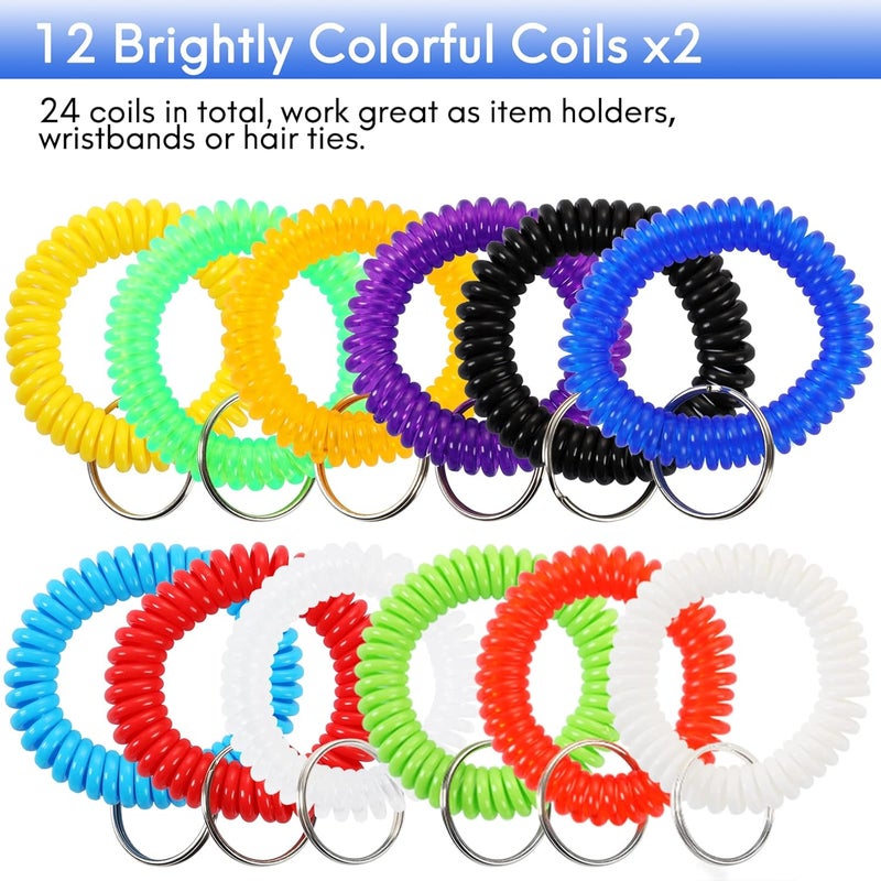 HW 24pcs Plastic Stretchable Keychain Set with 24 ColorCoded Tags Spiral Wrist Keychain for Gym Pool ID Badge Sauna Outdoor Activities - Image 5