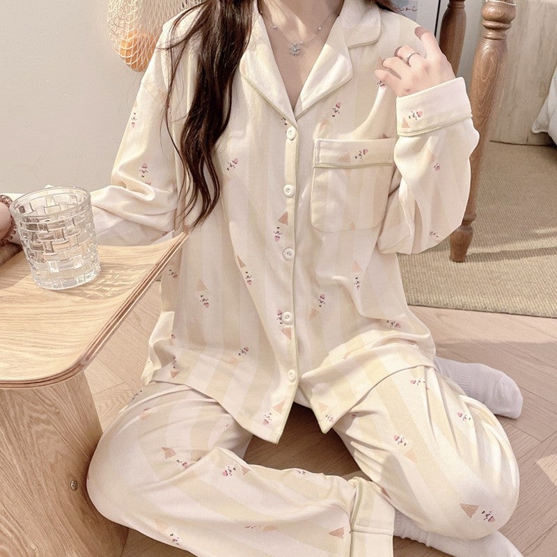 Spring Autumn Maternity Pajamas Nursing Nightwear 635 striped cone 