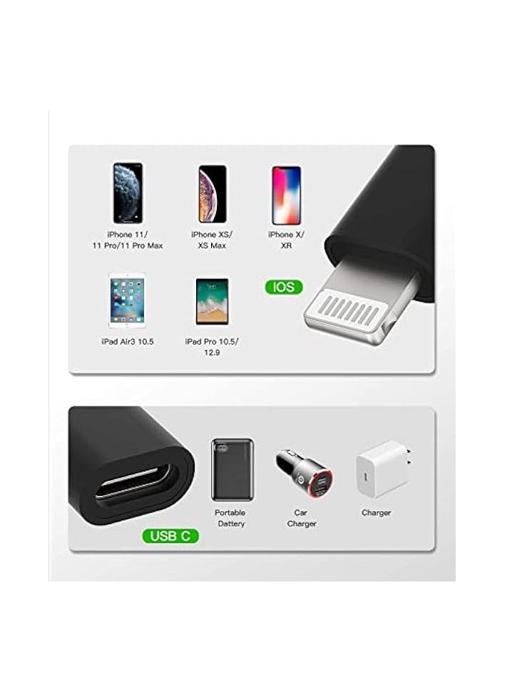 erorex - 3 Pcs USB-C Female to Lightning Male Adapter, Lightning to USB C Adapter, PD Fast Charge Converter for iPhone 13 Pro/Max/12/Xs/Xr/new Se/iPad Air,AirPods 2 Pro, 9V2A18W30W (1 White+2 Black) - Image 1