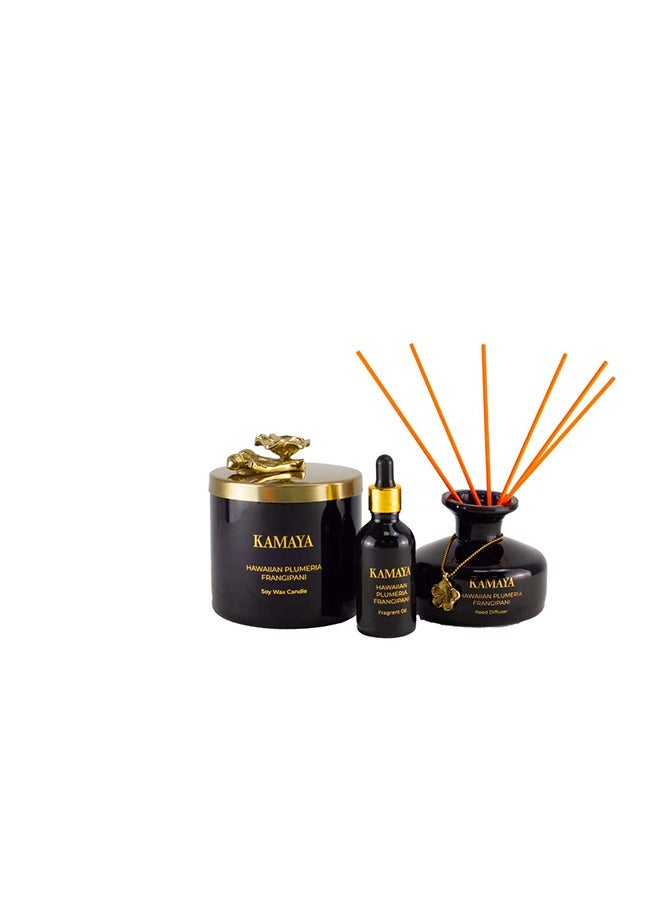 KAMAYA Blossom Caboodle Collection Hawaiian Plumeria 150 ml Reed diffuser in black jar, with a handmade metal decorative pendant | Long lasting fragrance, Frangipani fragrance with two sets of reeds | in bright decorative gift box for occasions - Image 5
