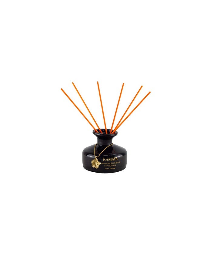KAMAYA Blossom Caboodle Collection Hawaiian Plumeria 150 ml Reed diffuser in black jar, with a handmade metal decorative pendant | Long lasting fragrance, Frangipani fragrance with two sets of reeds | in bright decorative gift box for occasions - Image 3