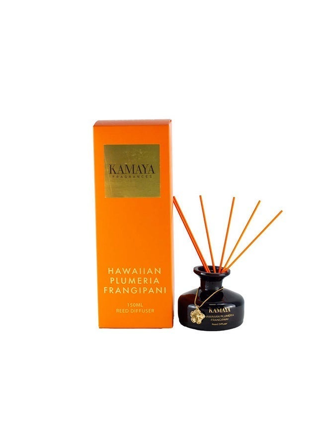 KAMAYA Blossom Caboodle Collection Hawaiian Plumeria 150 ml Reed diffuser in black jar, with a handmade metal decorative pendant | Long lasting fragrance, Frangipani fragrance with two sets of reeds | in bright decorative gift box for occasions - Image 2