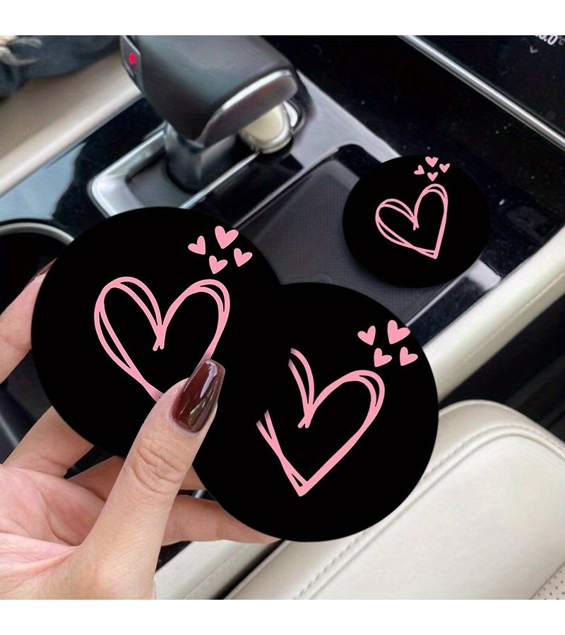 2 مناشف سيارة مطبوعة بقلوب وردية، ماصة للماء، مقاومة للبقع، سهلة التنظيف، مناسبة للاستخدام في المكتب والمنزل والسيارة، مثالية لعيد الحب وأعياد الميلاد، تعزز ديكور السيارة، صغيرة الحجم وسهلة الحمل. - Image 3