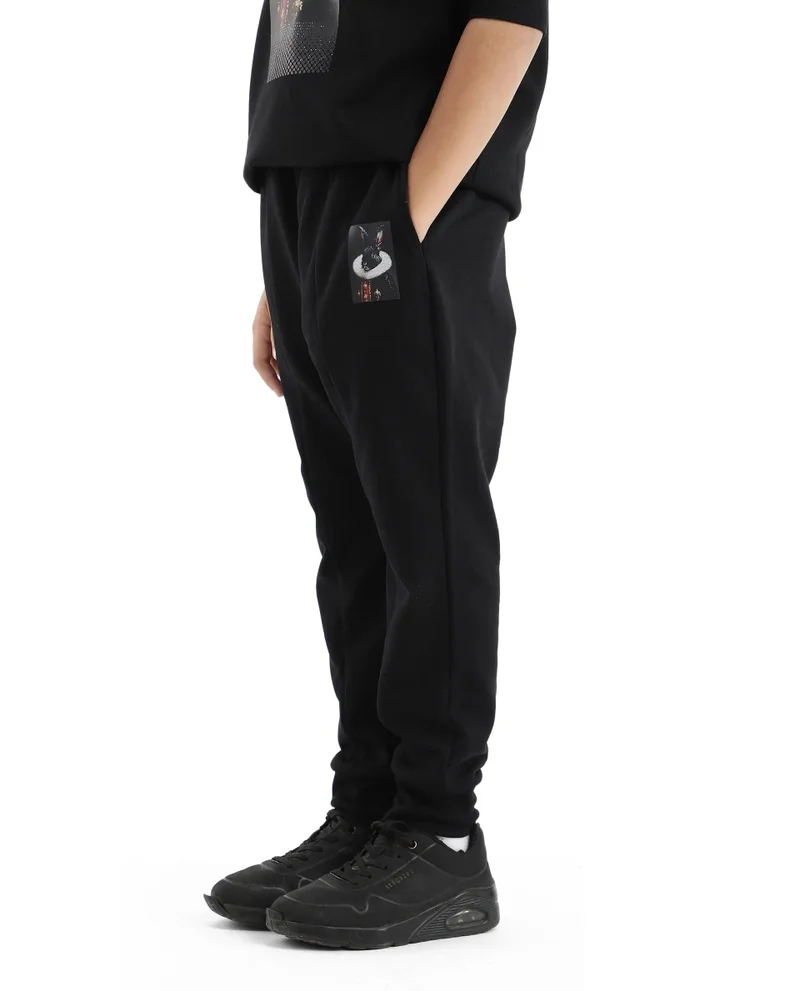 Rare Ones Rare Ones Kids Rib Black Cotton Cmyk Print Trackpant