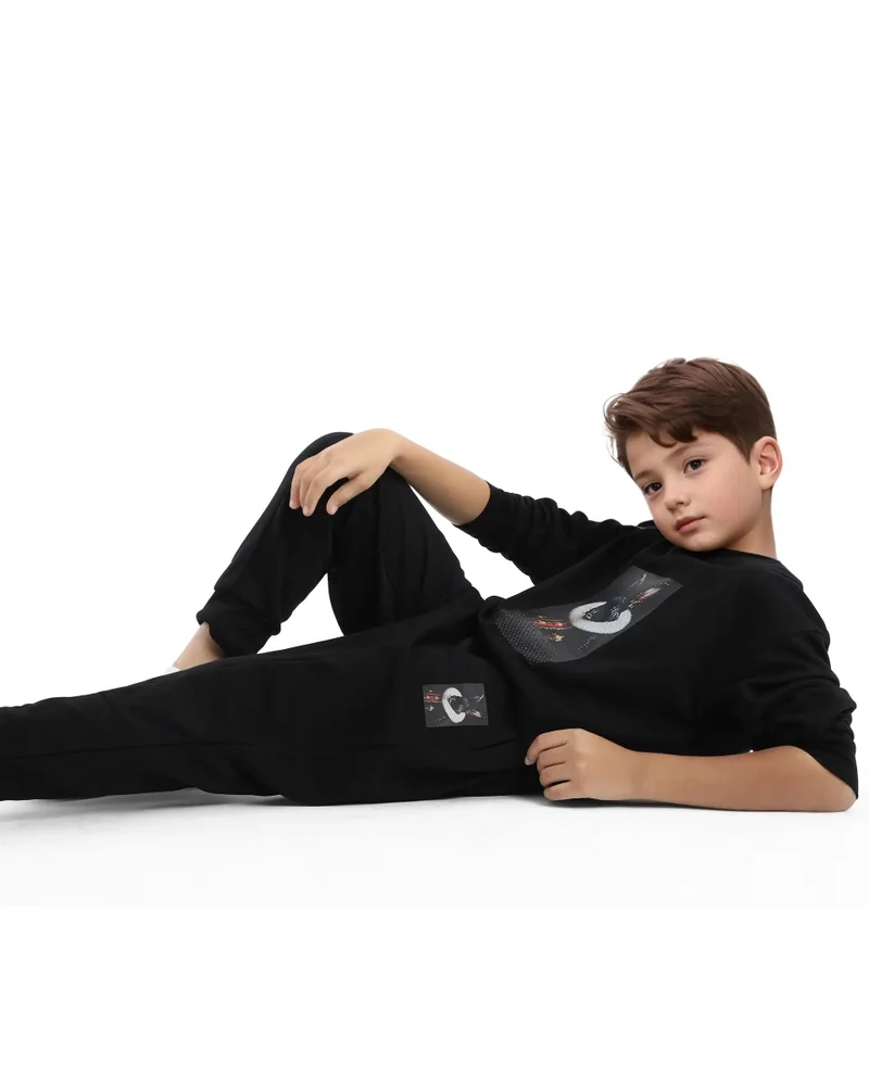 Rare Ones Rare Ones Kids Rib Black Cotton Cmyk Print Trackpant