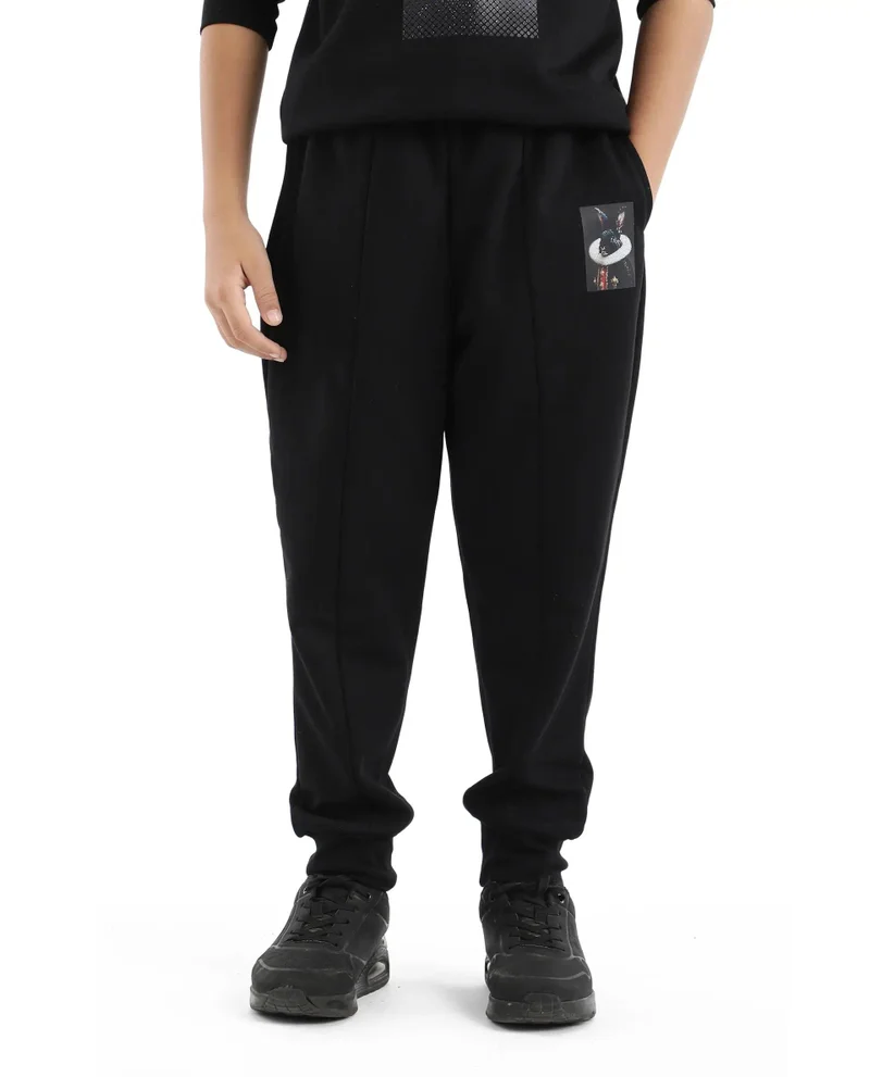 رير ونز Rare Ones Kids Rib Black Cotton Cmyk Print Trackpant
