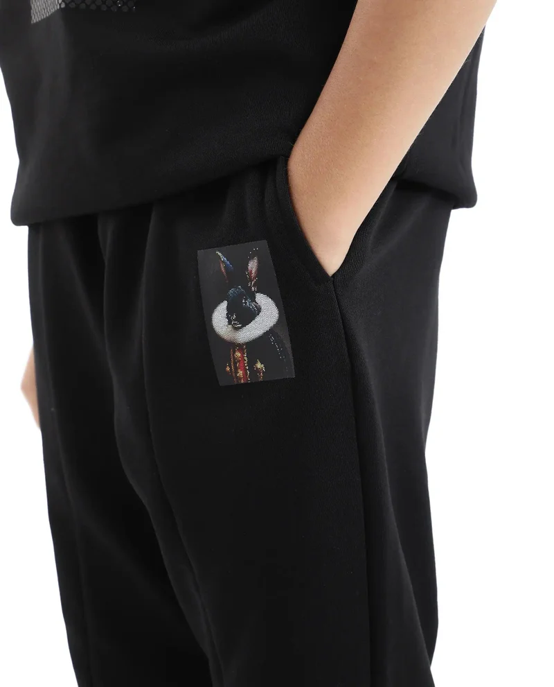 Rare Ones Rare Ones Kids Rib Black Cotton Cmyk Print Trackpant