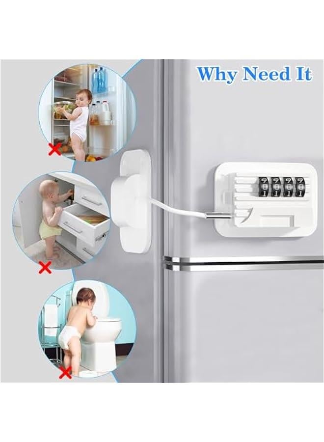 HOOKOR 2 Pack Refrigerator Fridge Freezer Door Lock with Password, Child Proof Door Lock for Kitchen Refrigerator, Cabinets and Drawers, Closets, Windows, Doors-No Tools Need or Drill (White) - Image 2