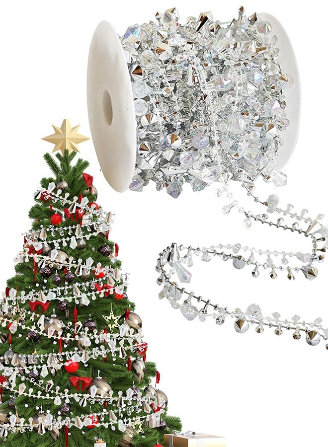 16FT Crystal Christmas Decorations,Silver Beads Xmas Tree Decorations,Acrylic Christmas Tree Ornaments,Clear Garland Twist Bead String For Christmas Tree Decor(silver) - Image 1